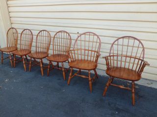 51077 Set Of 6 Solid Maple Hitchcock Windsor Dining Chairs photo