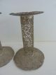 Antique Chinese Export Silver Rare Open Work Candlesticks Chinese Characters Plates photo 6