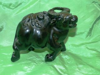 Fine Chinese Cherry Amber Carving Of Water Buffalo & Child & Heavy photo