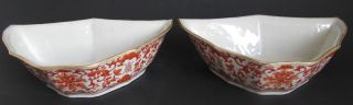 Pair Antique Chinese Porcelain Red And White Bowls 19th Century photo