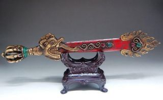 Great Chinese Bronze & Turquoise Ruyi Scepter / Talisman Nr photo