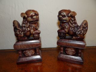 Antique Pair Chinese Carved Soapstone Foo Dogs 7 