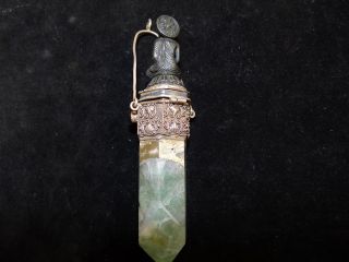 Antique Chinese Silver Fluorite Bronze Buddha Box Pendant Qing 4.  25 