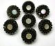 Antique Black Glass Buttons Set Of 7 Iridescent Shell In Flower Mold - Lovely Buttons photo 1