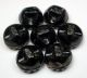 Antique Black Glass Buttons Set Of 7 Iridescent Shell In Flower Mold - Lovely Buttons photo 2