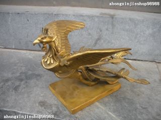 Chinese Pure Brass Carve Suzaku Phoenix God Of Animals Birds Statue photo