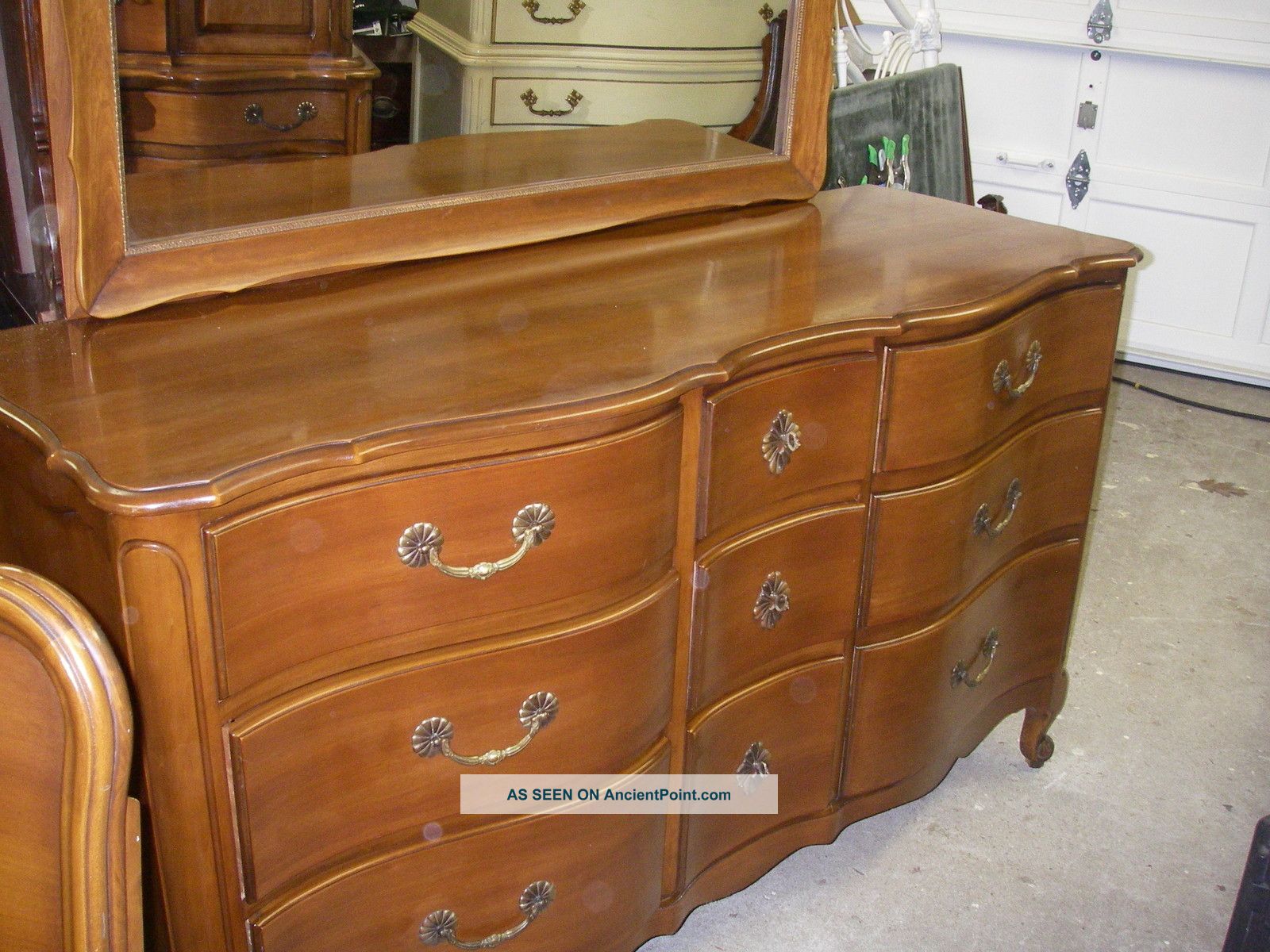 Vintage French Provincial Triple Dresser,  Mirror,  Chest Of Drawers And King Bed Post-1950 photo