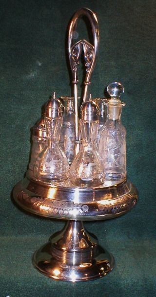 Gorgeous,  Victorian Rotating Condiment Tray With Wheel Cut Glass Conta photo