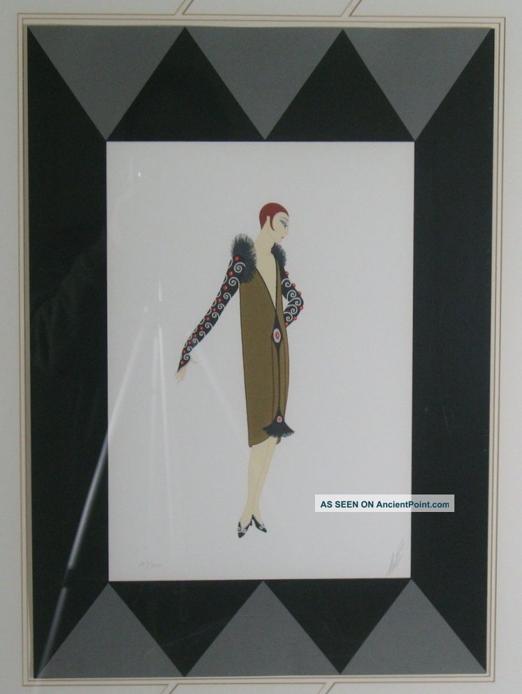 Signed Erte Art Deco Fashion Lithograph 107/300 Deco Frame & Matting Art Deco photo