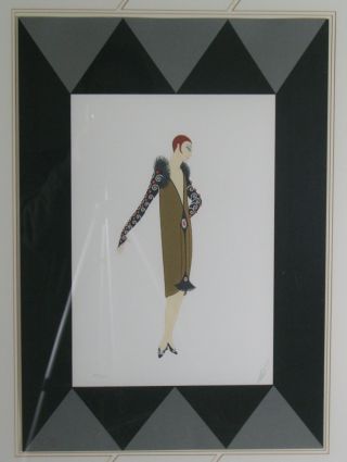 Signed Erte Art Deco Fashion Lithograph 107/300 Deco Frame & Matting photo