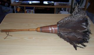 Vintage Hi Kuff Extra Quality Feather Duster Wood Handle W Real Turkey Feathers photo