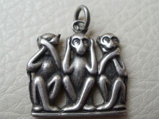 Three Wise Monkeys Silver Charm Pendant Art Deco Hallmarked 835 Germany 1920 - 30 photo