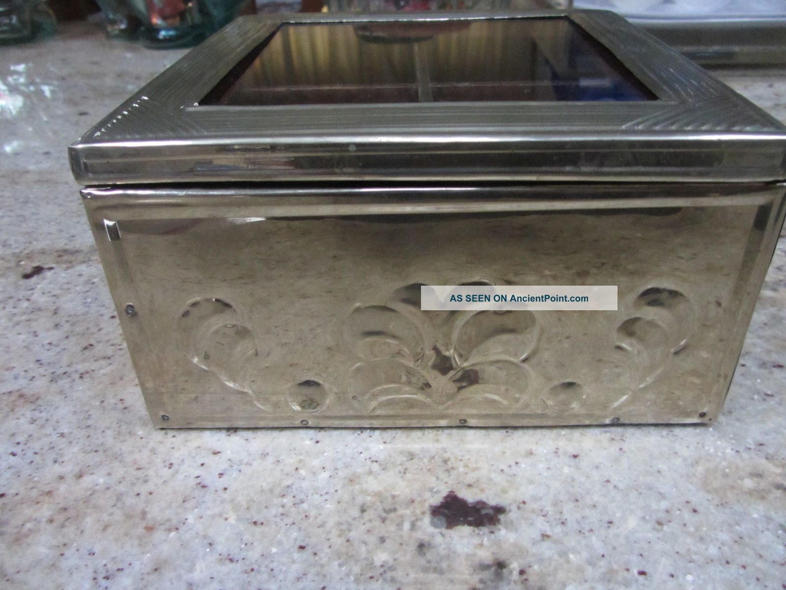 Antique Wood Silver Plate Divided Box Lid Other photo