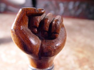 19th Century Carved Large Fist Antique Cane With Maker & Hallmarks Silver Collar photo