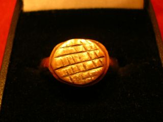 Ancient Bronze Roman Ring With Decorated Bezel photo