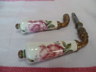 Pair Old French Porcelain Floral Door Handles W/ Roses : Limoges photo