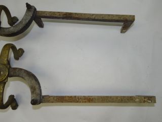 Antique Old Metal Brass Iron Garland Victory Torch Claw Foot Fireplace Andirons photo