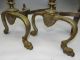 Antique Old Metal Brass Iron Garland Victory Torch Claw Foot Fireplace Andirons Hearth Ware photo 2