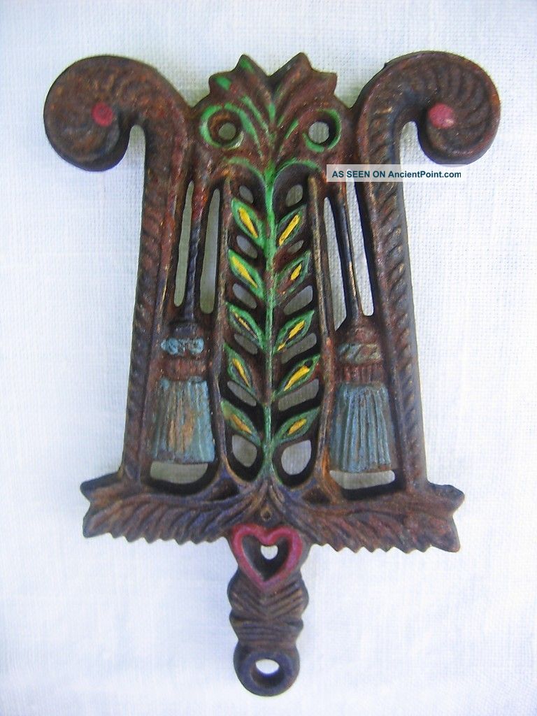 Antique Wilton Painted Cast Iron Trivet “brooms” / Tassel & Grain Trivets photo