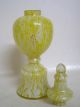 Antique Yellow & White Lidded Spangle Glass Urn Atop A Pedestal Base Other photo 5