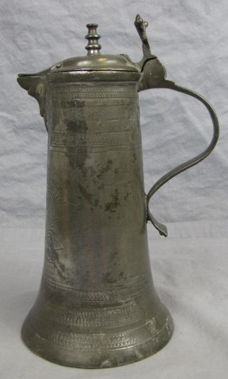 Large 1785 Lidded Pewter Tankard Decorated With Repairs photo