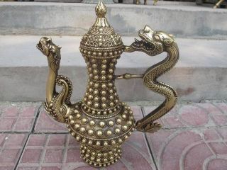 Shining Wine Pot Teapot Tibetan Exquistie Bronze Old Chinese Ancient photo
