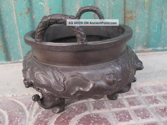 Heavy 7kj Shining 3 - Leg Incense Burner Carved Exquistie Bronze Old Chinese Anci Incense Burners photo