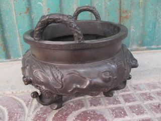 Heavy 7kj Shining 3 - Leg Incense Burner Carved Exquistie Bronze Old Chinese Anci photo