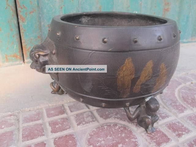 Figure Inscription Heavy 7kj Shining 3 - Leg Incense Burner Carved Exquistie Bronz Incense Burners photo