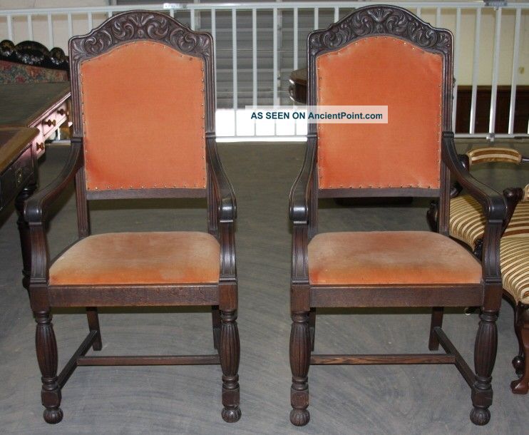 Pair Of Antique Carved Oak Chairs 1900-1950 photo