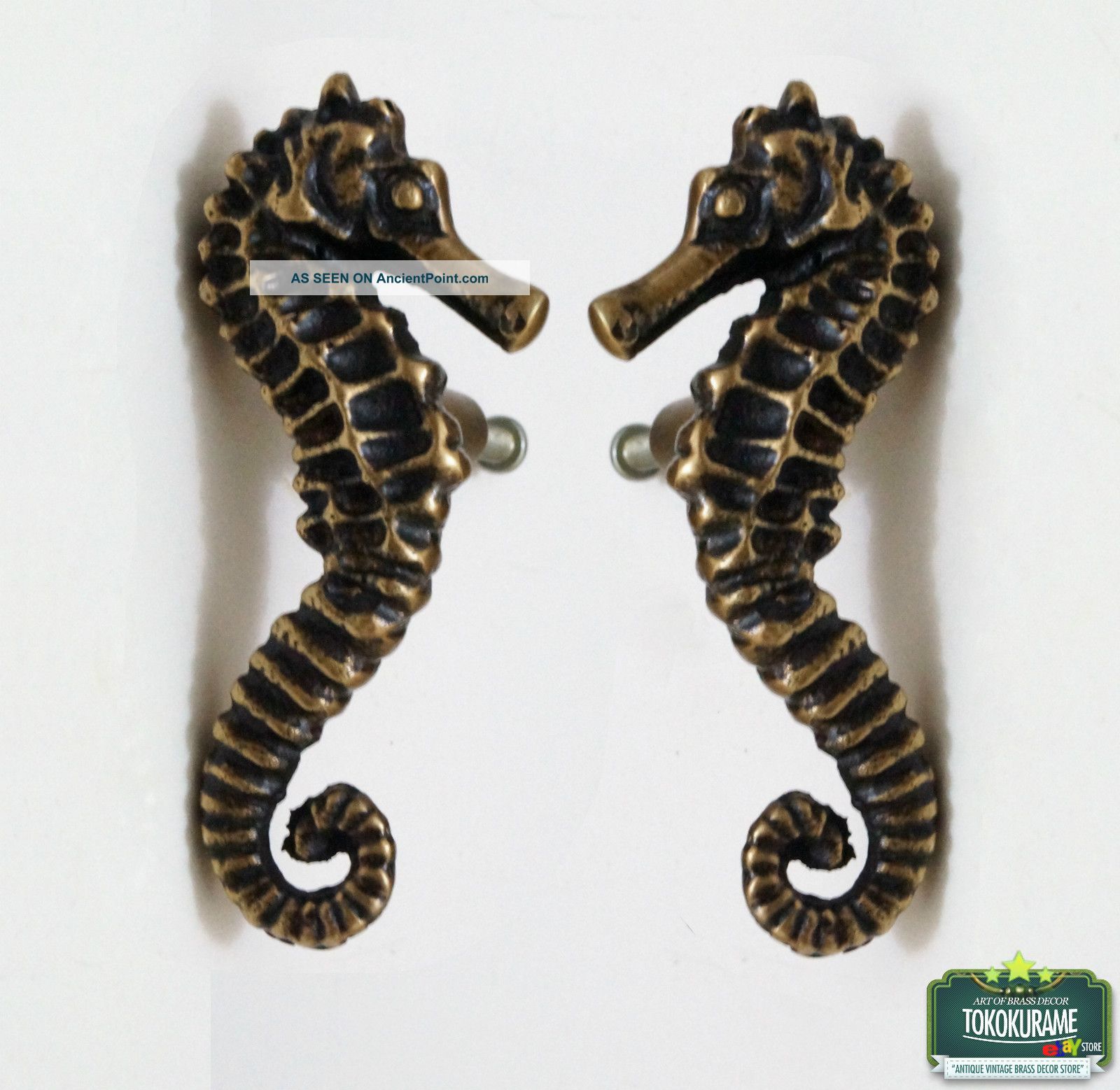 Set Of Pair Left Right Side Solid Brass Sea Horse Cabinet Brass