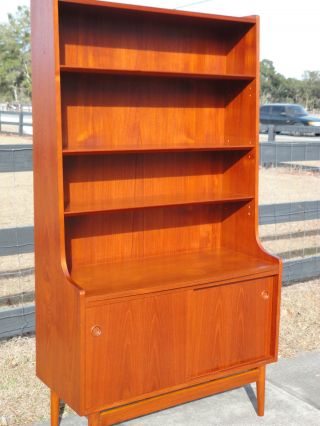 Mid Century Modern Danish Teak Bookshelf Sideboard Teak Shelving Wall Unit photo