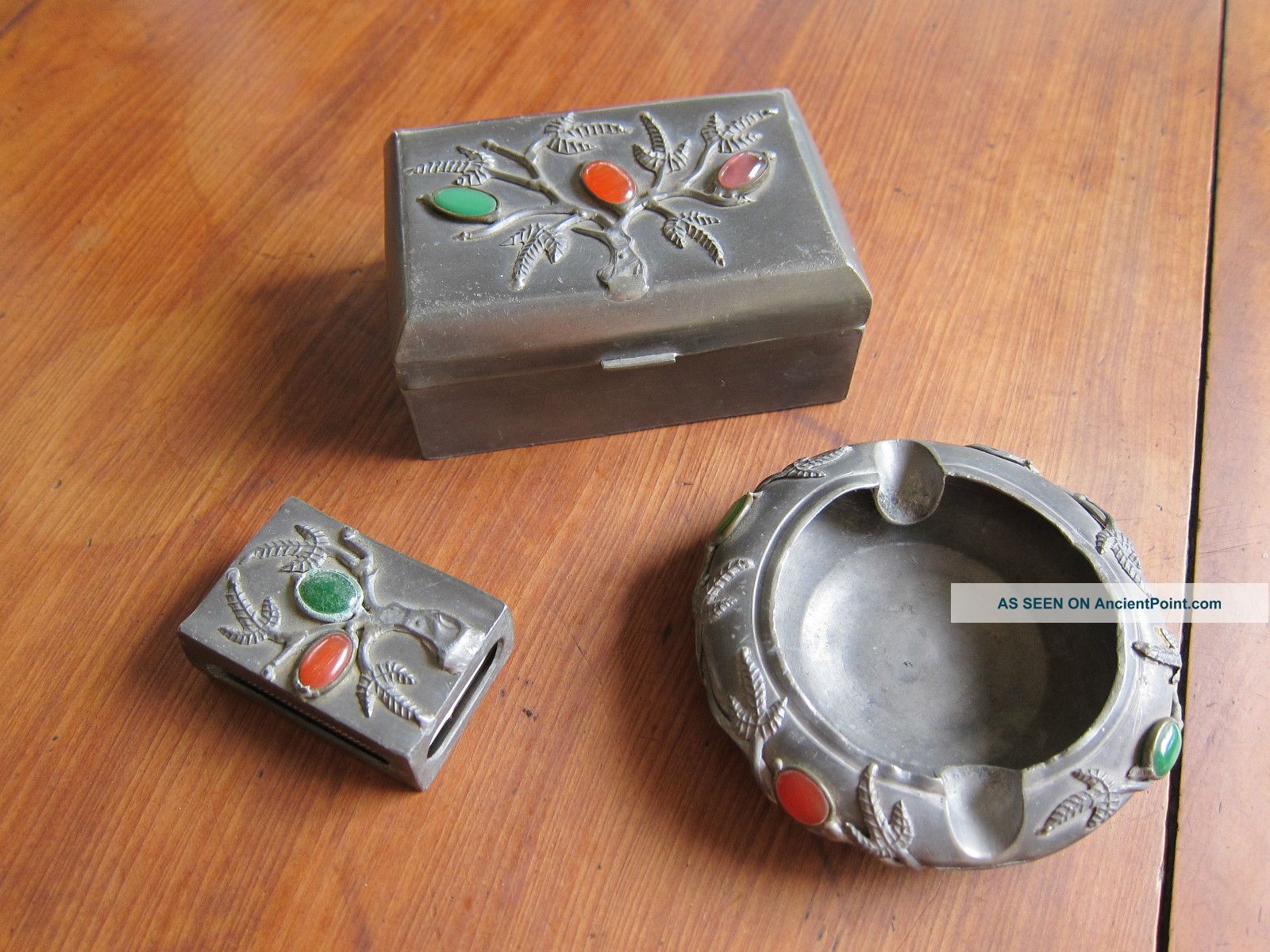 Arts & Crafts Smoking Set - With Semi - Precious Cabochons - 1920s/1930s Arts & Crafts Movement photo