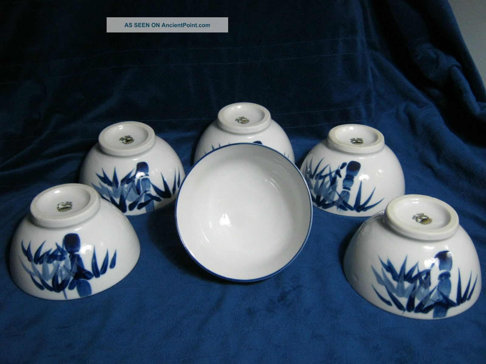 6 Korean Royal Seoul Rice/soup Bowls Blue & White Bowls photo
