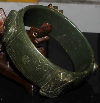 Chinese Old Hetian Bi Jade Carved Pair Of Cicada And Pair Of Fish Bracelet photo