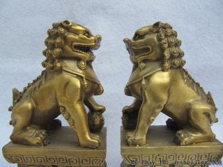 6 Inch Chinese Brass Fu Foo Dog Kylin Lion Guardian Statue Pair photo
