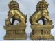 6 Inch Chinese Brass Fu Foo Dog Kylin Lion Guardian Statue Pair Reproductions photo 2