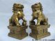 6 Inch Chinese Brass Fu Foo Dog Kylin Lion Guardian Statue Pair Reproductions photo 3