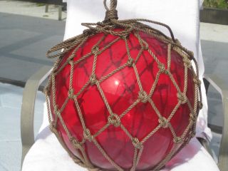 Antique Japanese Glass Fish Net Floats - Deep Red - Xx Large/huge photo