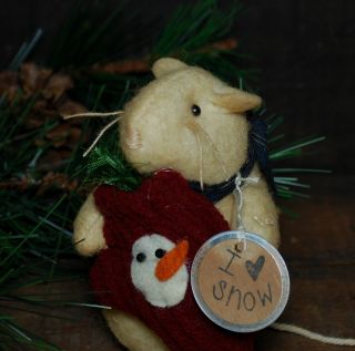 Primitive - Winter Mouse Holding Mitten - Fabric Mice - Ornament photo