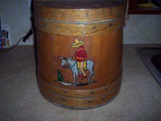 Antique Sugar Bucket Firken With Lid Mexican Hand Painted Good Size photo