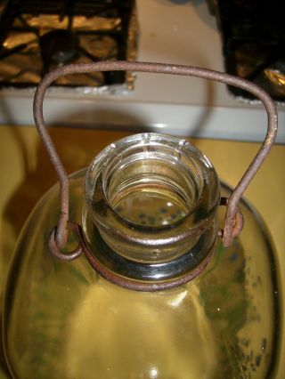 Antique Gallon Glass Milk Jug Baled Handle Thick Glass Bottom Engraved 59 photo