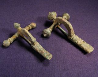 Two Roman Bronze Crossbow Brooch / Fibula photo