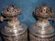 Victorian Silver Plate Pair Of Oil Lamps James Dixon & Son Lamps photo 1