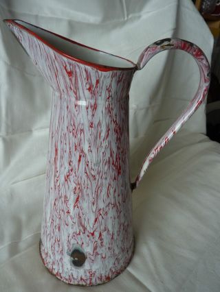 French Enamelware Pitcher - Marbled Red - 14 
