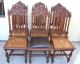 Exquisite Set Of 6 French Carved Antique Oak Louis Xiii Dining Chairs 1800-1899 photo 1