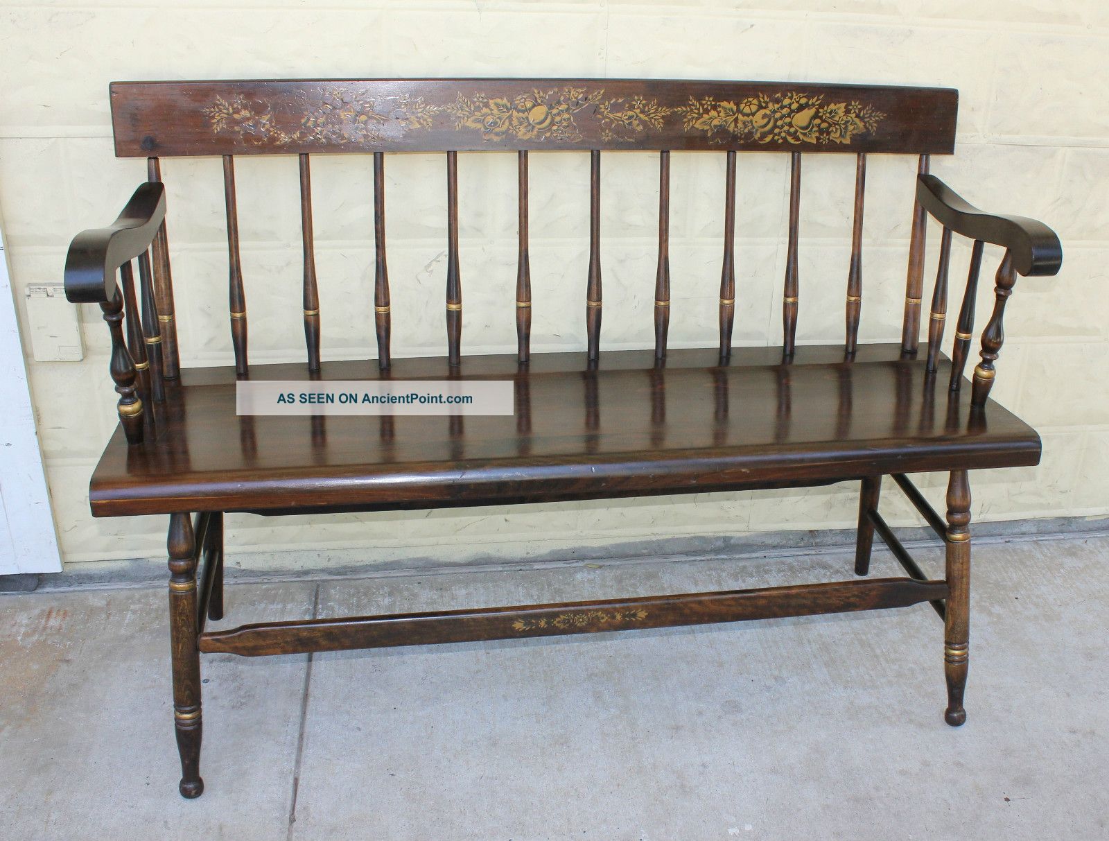 Lovely Painted English Antique Bench.  Made From Oak. 1900-1950 photo
