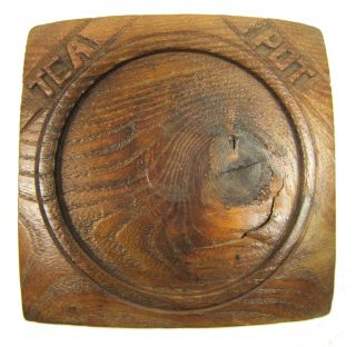 Antique Teapot Trivet Hand Carved Yew Wood Board photo