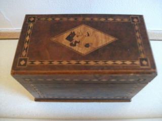 1930 ' S Little Art Deco Inlaid Card Box With Two Lovely Terriers On Top photo