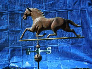 Antique Copper Weather Vane W/running Horse.  Near Perfect,  Never Cleaned photo
